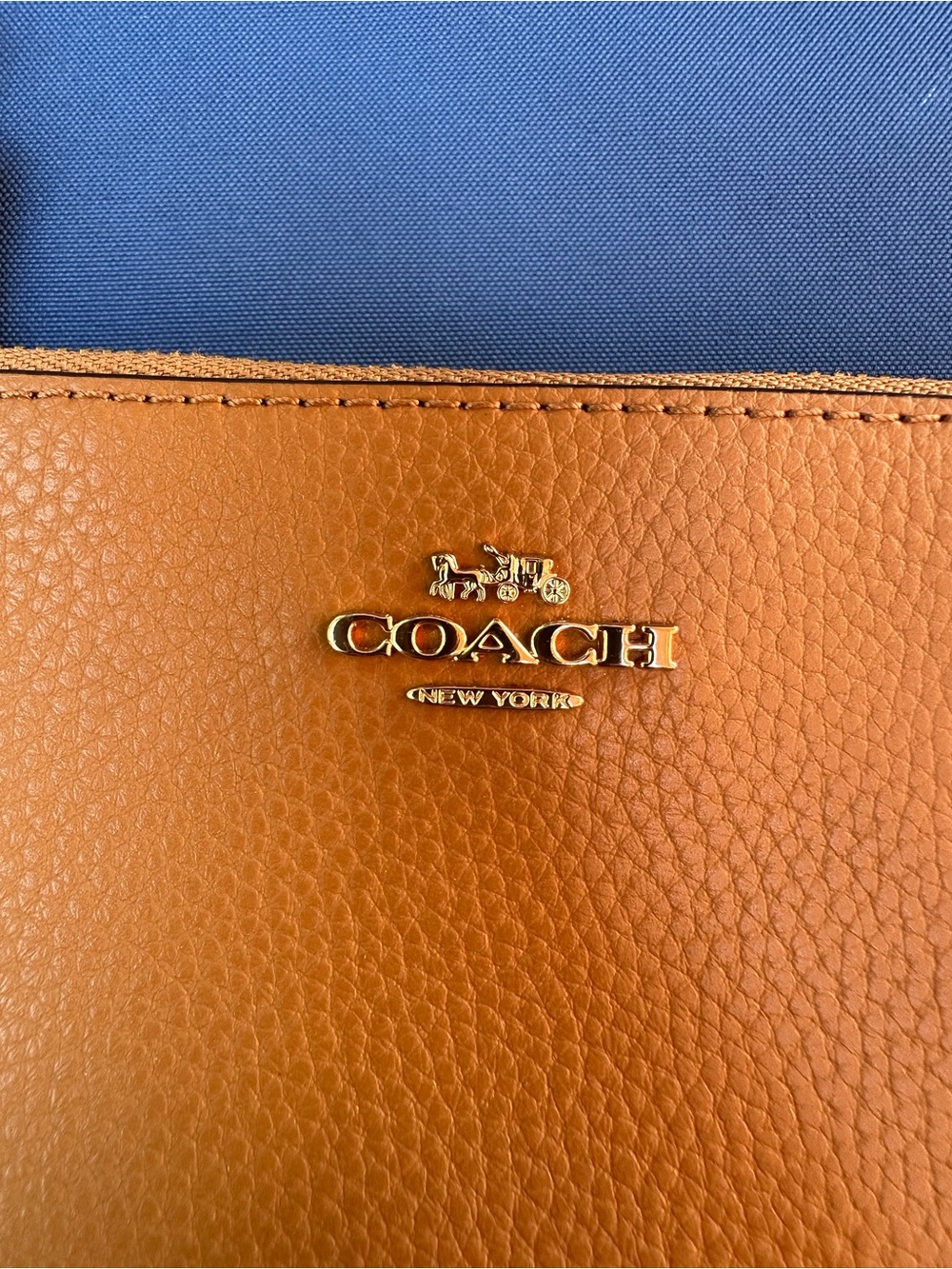Like New Coach Leather Double Corner Zip Wristlet with Gold Logo Saddle Tan - Picture 8 of 13